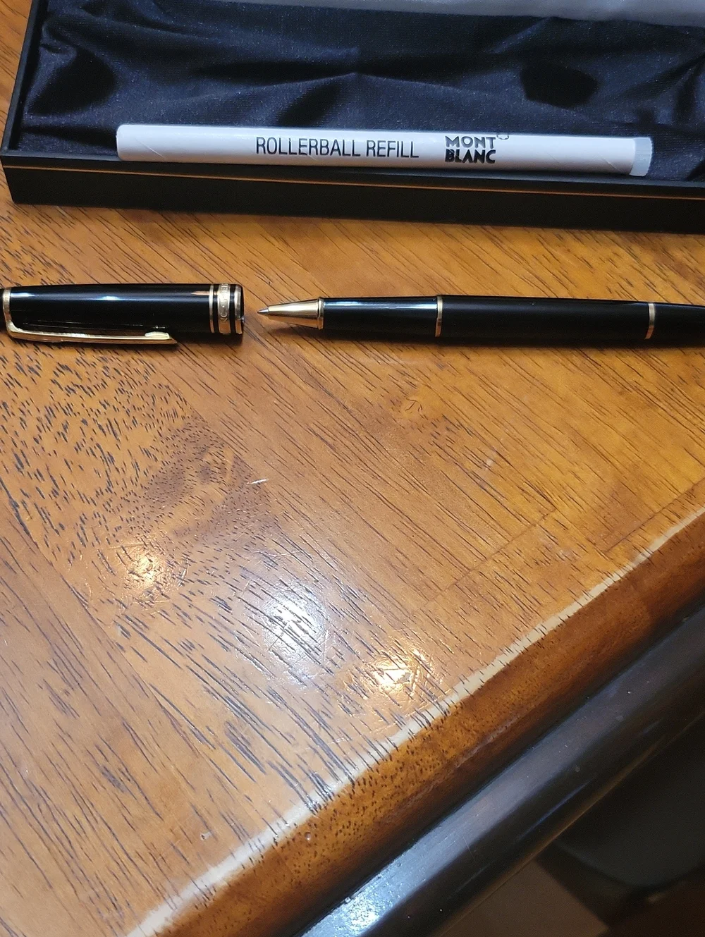 Vintage Mont Bkanc Meisterstuck Black Gold Rollerball Pen In Box With Refill